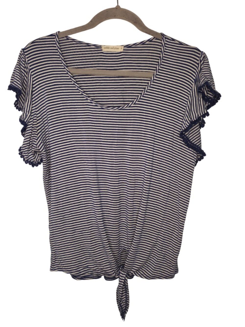 Pebble & Stone Blue Striped Tie Front Shirt Size Medium